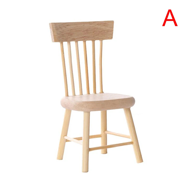 Miniature Dollhouse Dining Set — 1/12 Scale Wooden Table and Chair Decor