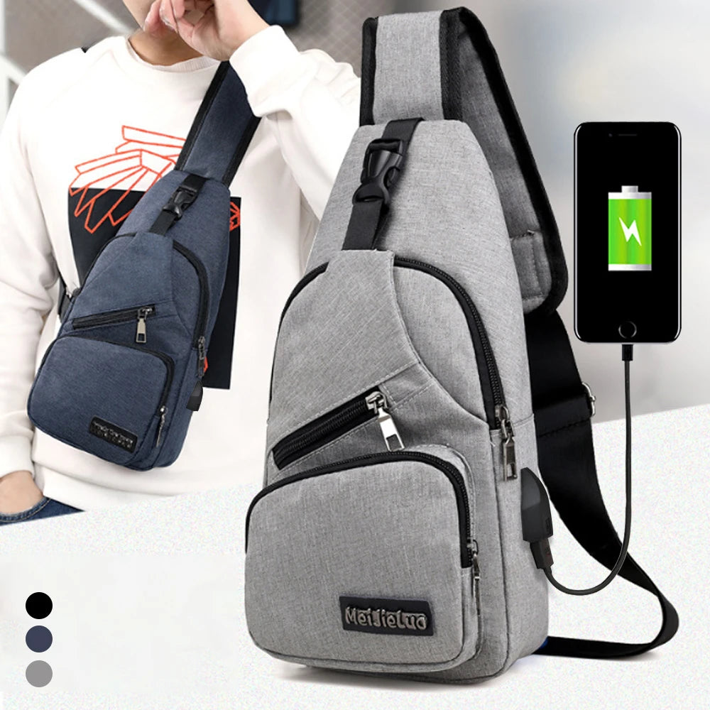 USB Charging Sling Bag — Multifunction Canvas Crossbody Pack