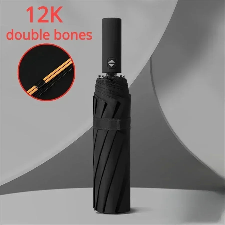 Automatic Three-Fold Umbrella — Windproof UV Protection with Black Coating