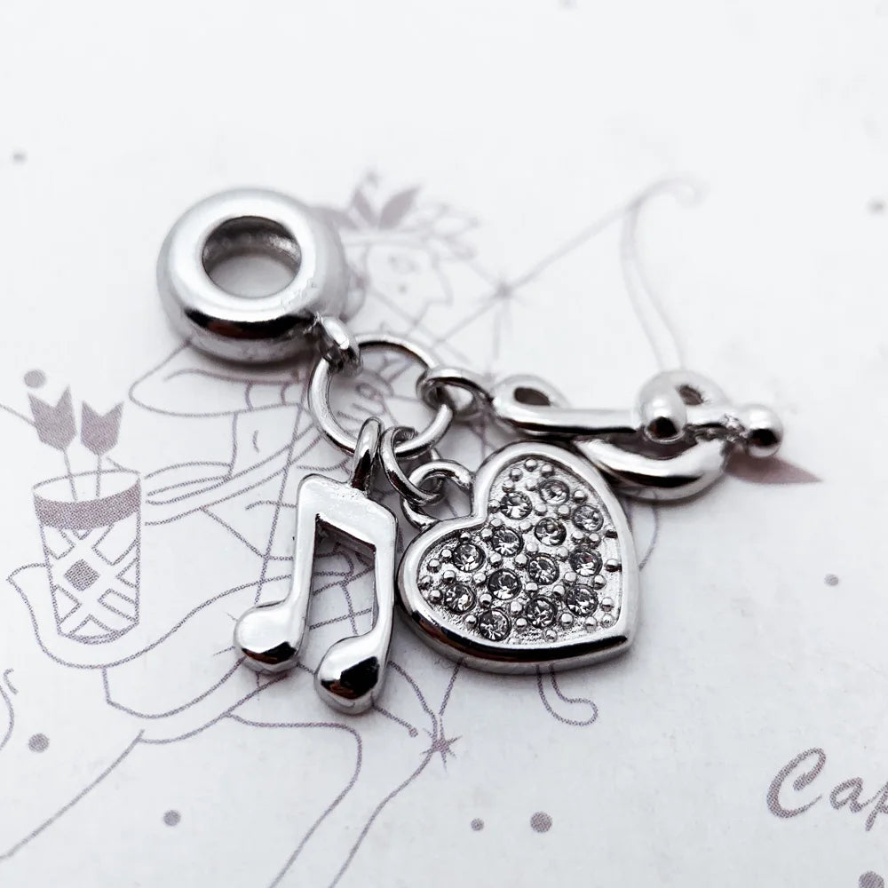 Thaddaeus Music Note Dangle Charm — 925 Sterling Silver Zircon Pendant