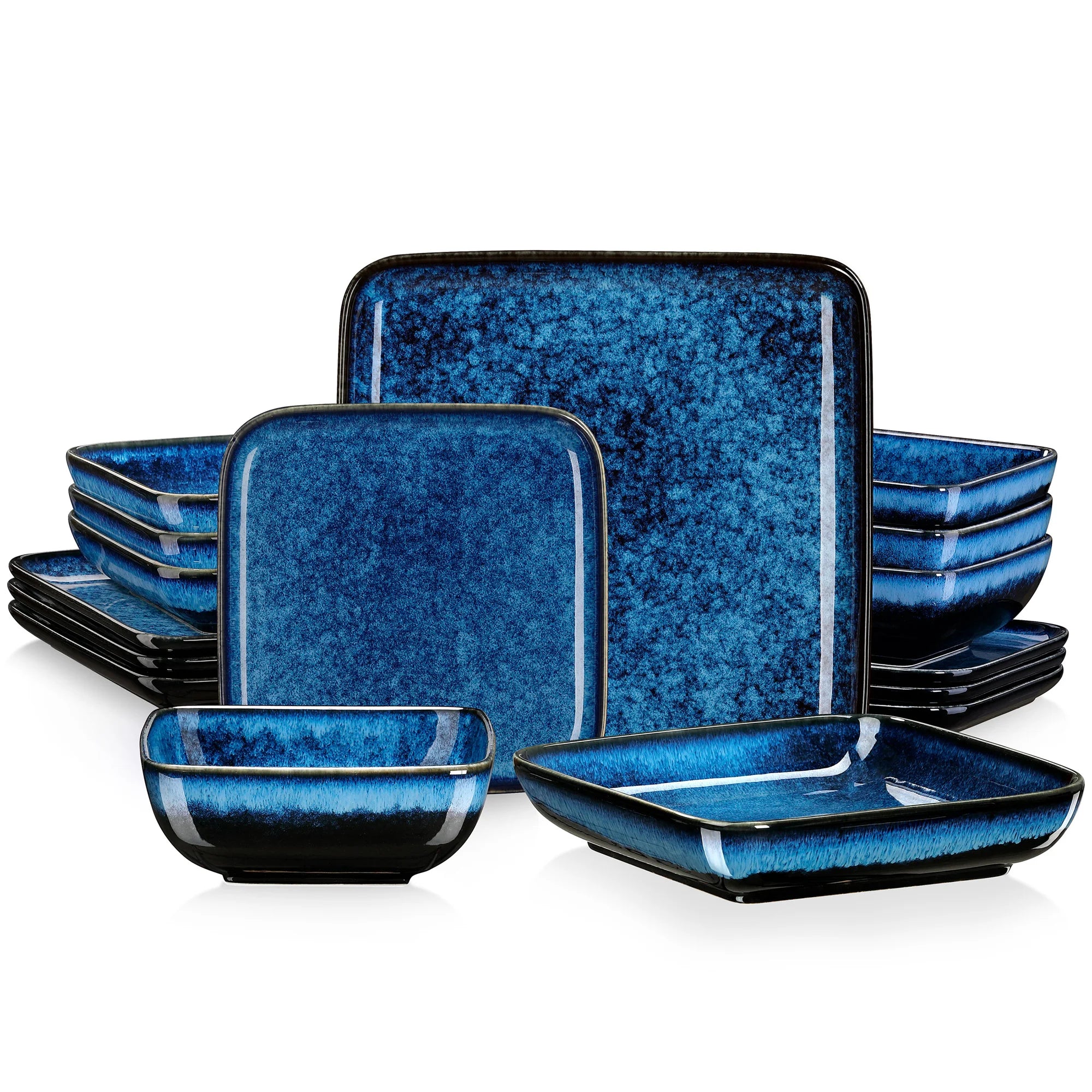 MALACASA Stern 16-Piece Dinnerware Set — Modern Square Ceramic Tableware