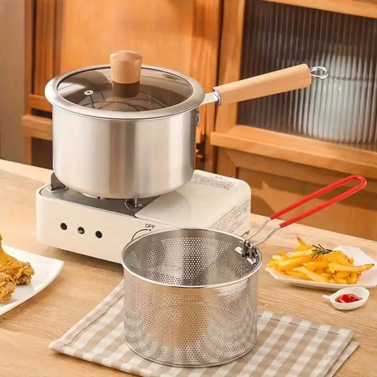 Stainless Steel Deep Fryer Set — 3-Piece Pot with Filter Basket