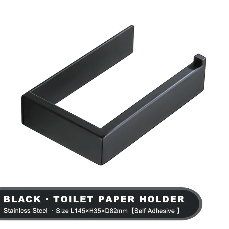 Gaomida Matte Black Toilet Paper Holder — Self-Adhesive Stainless Steel Wall Mount