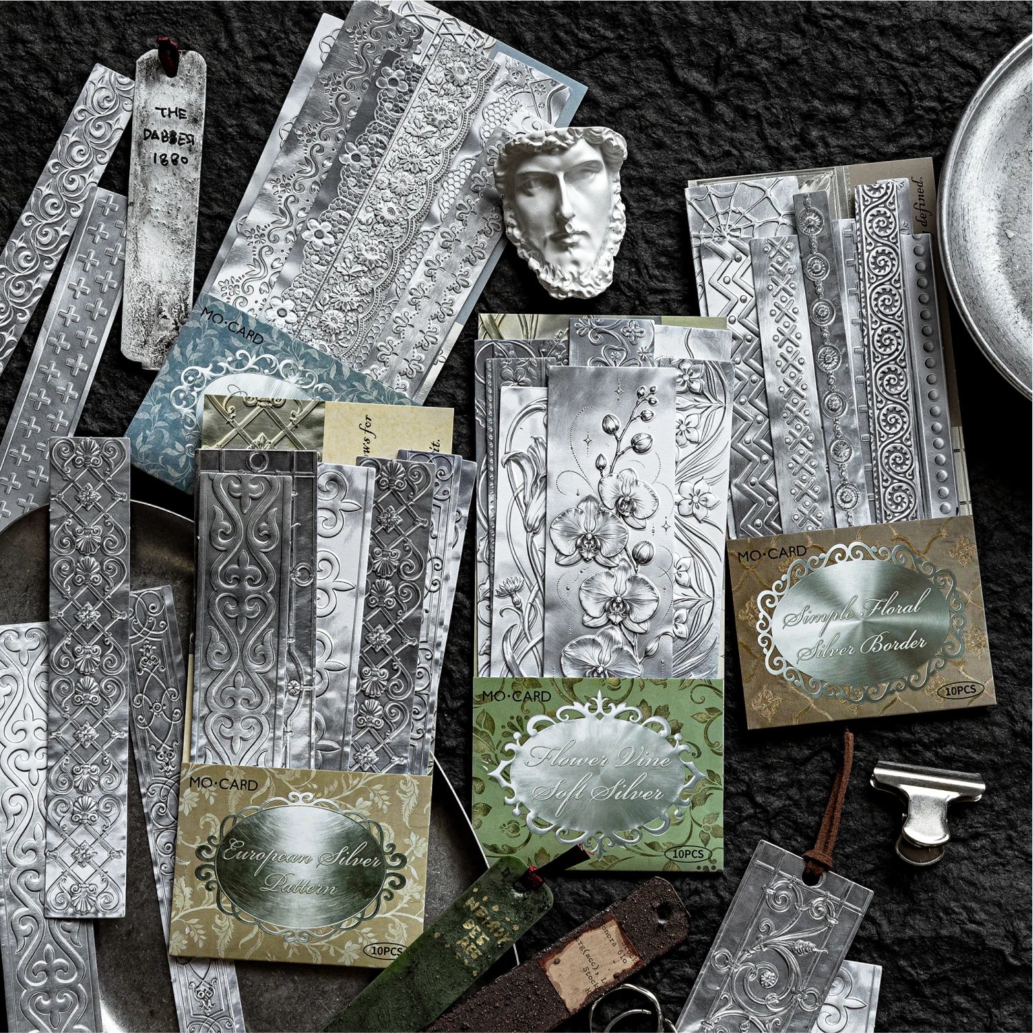 Vintage 3D Floating Silver Bar Stickers — 10 Sheets for Scrapbooking & Journaling