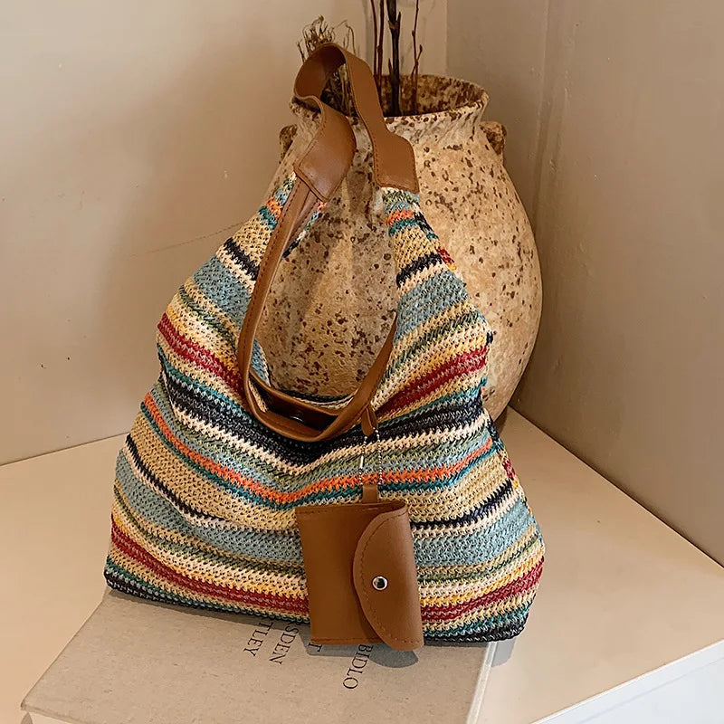dawndesslo Woven Tote Bag — Large Capacity Bohemian Beach Bag