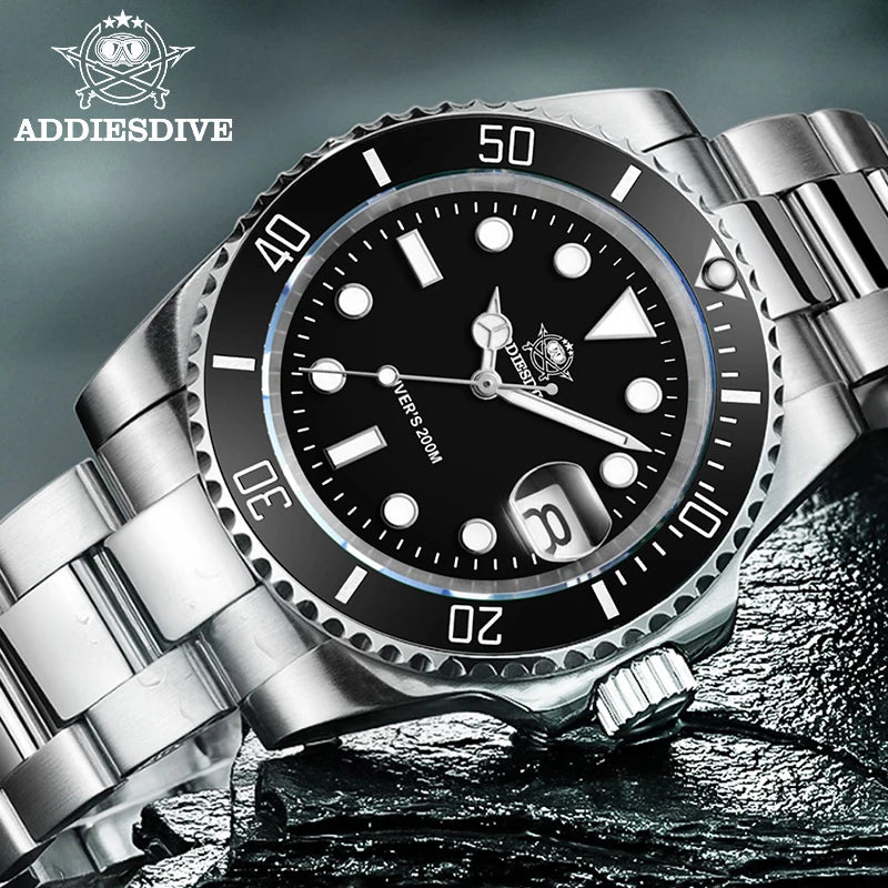 ADDIESDIVE Men's Classic Diver Watch — 200m Water Resistant Quartz Timepiece