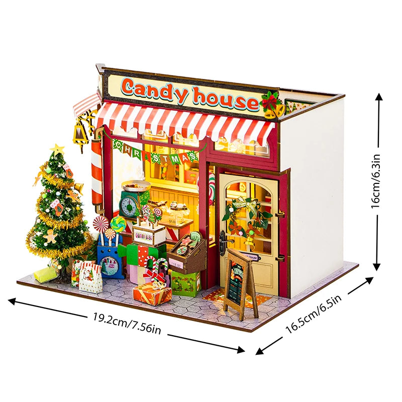 zuuton DIY Miniature Dollhouse Kit — Wooden Building Set with LED Lights