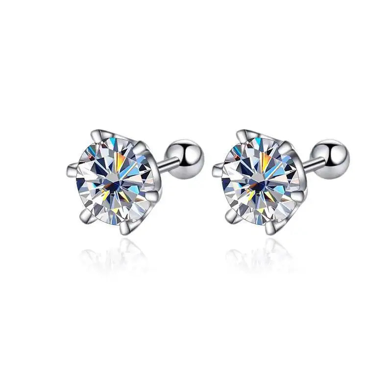 Moissanite Round Cut Stud Earrings — 925 Sterling Silver Fine Jewelry