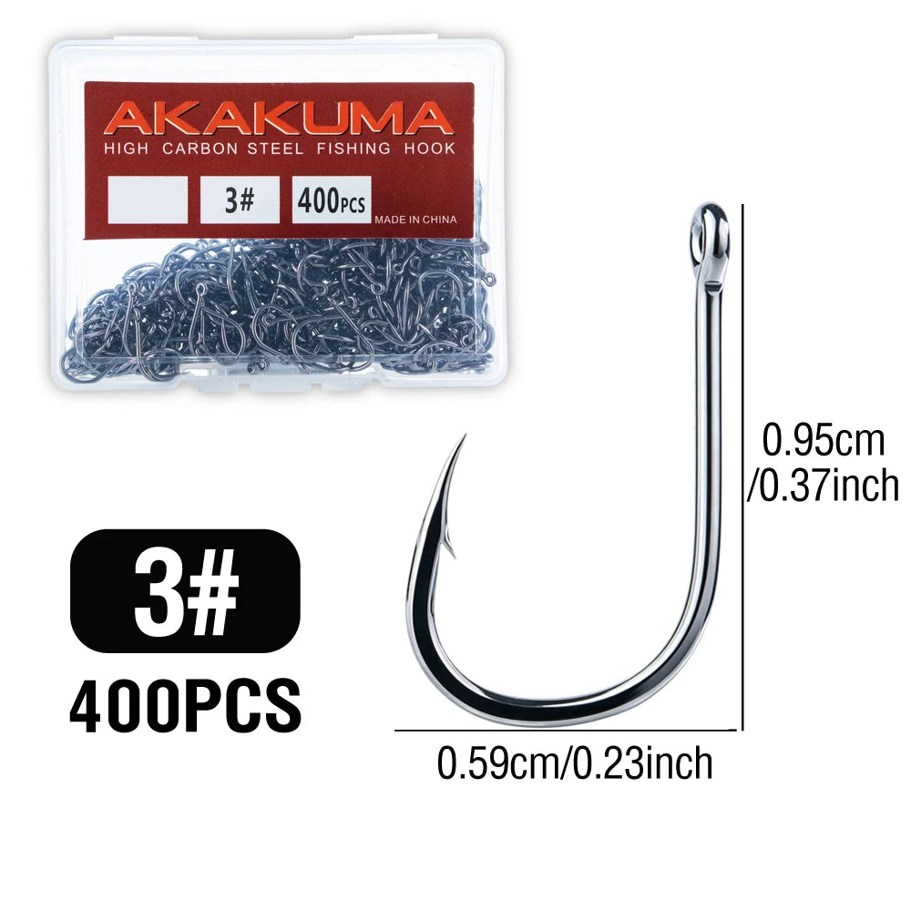 akakuma High Carbon Steel Fishing Hooks — Ultra Sharp Barbed Set, 400 Pieces