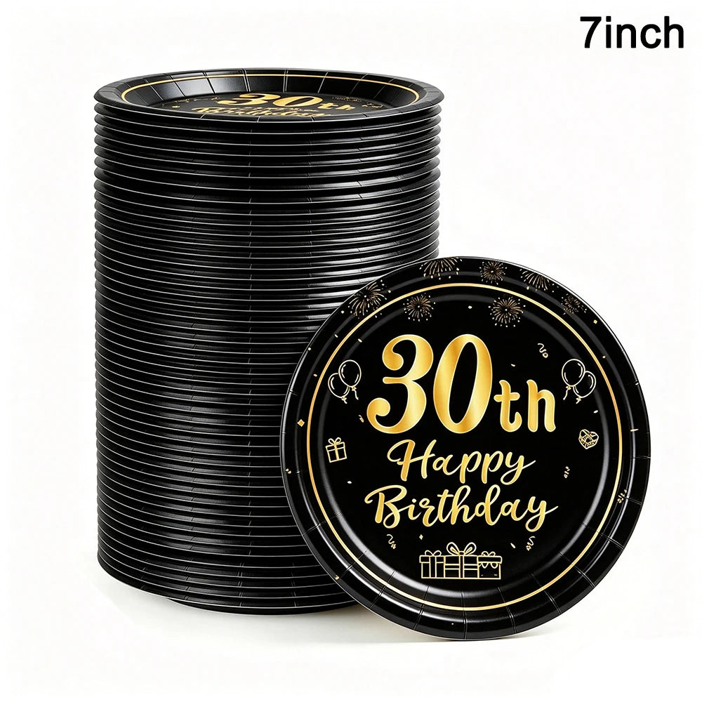 PartiesTour Black and Gold Disposable Paper Cups — Elegant Birthday Party Supplies