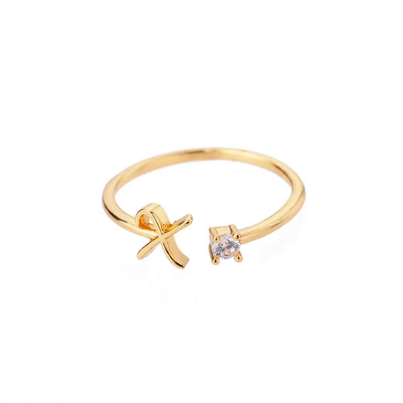 ICFTZWE Zircon Initial Letter Rings — Adjustable Stainless Steel Jewelry
