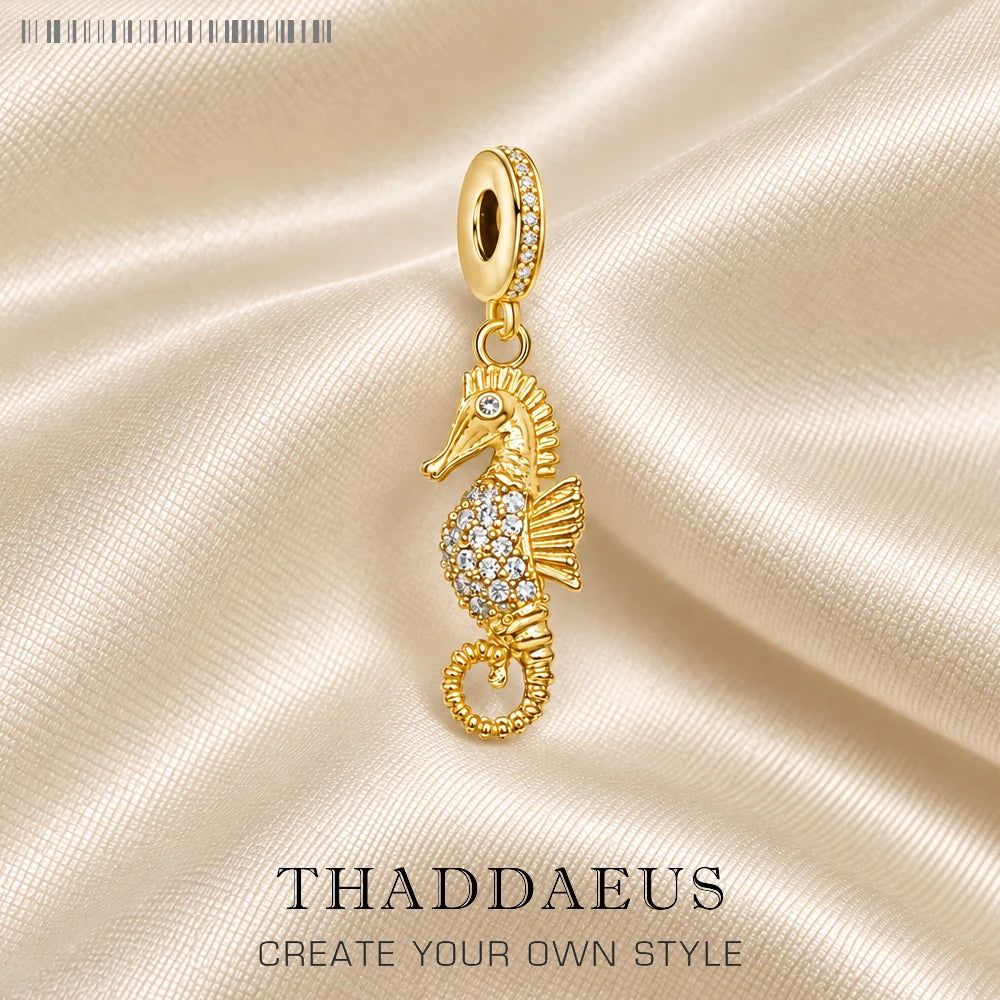 Thaddaeus Gold Plated Seahorse Charm — 925 Sterling Silver Dangle Pendant