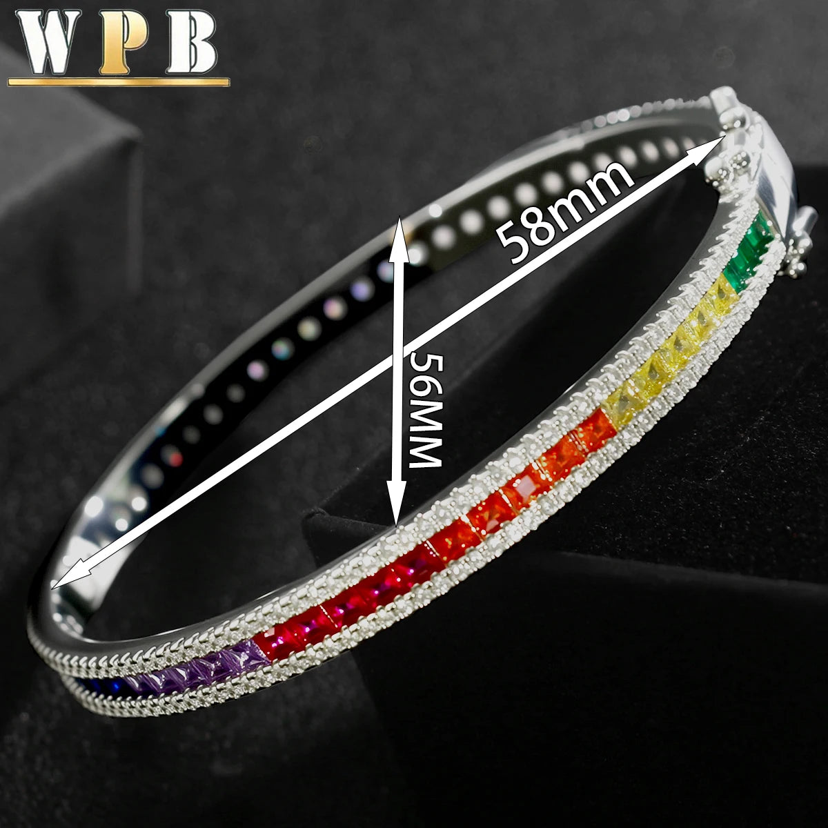 WPB Luxury Zircon Bangle — Colorful Rainbow Design Platinum-Plated Bracelet