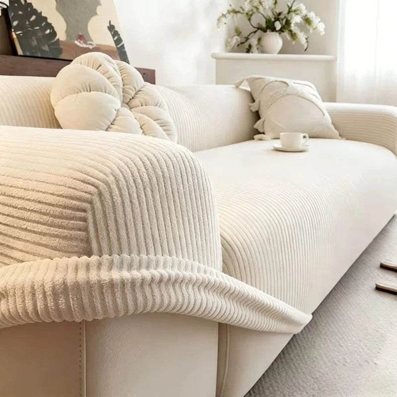 Soft Corduroy Sofa Cover — Non-Slip Elastic Full Wrap Slipcover