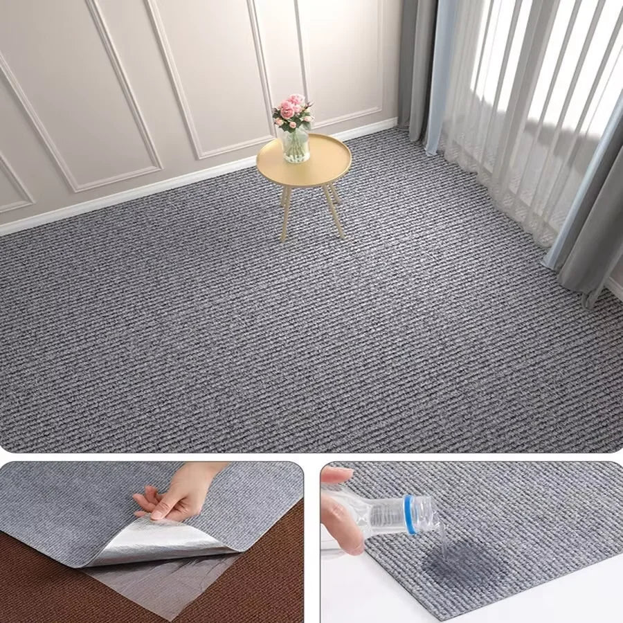 Self-Adhesive Solid Color Area Rug — Water Absorbent Floor Mat for Home