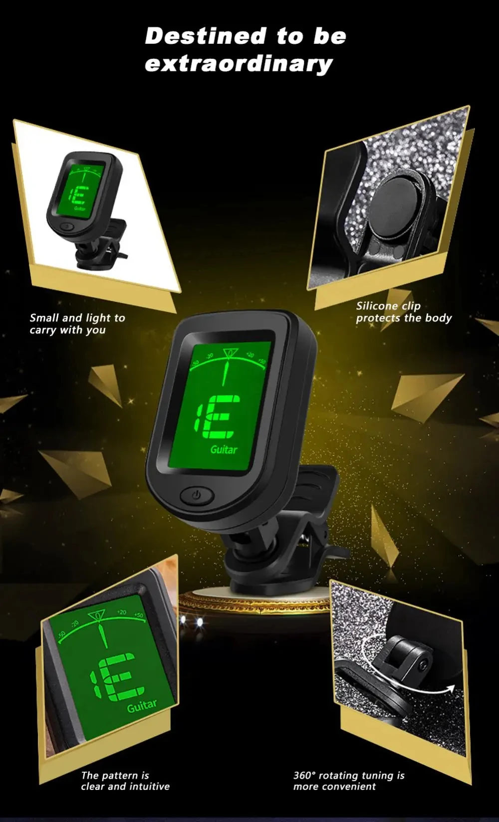 Rechargeable Clip-On Instrument Tuner — Precise Electronic Tuning for All Stringed Instruments