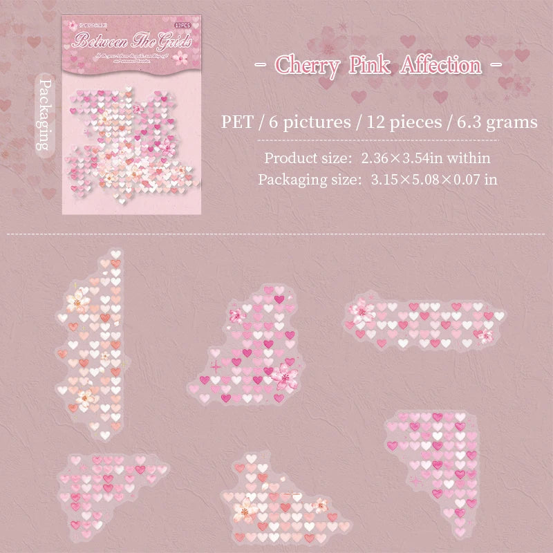 Watercolor Mosaic Grid PET Stickers — Decorative Scrapbooking & Collage Set
