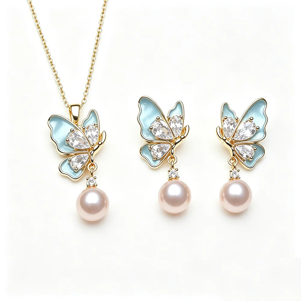 Freshwater Natural Pearl Jewelry Set — 925 Sterling Silver Necklace & Earrings