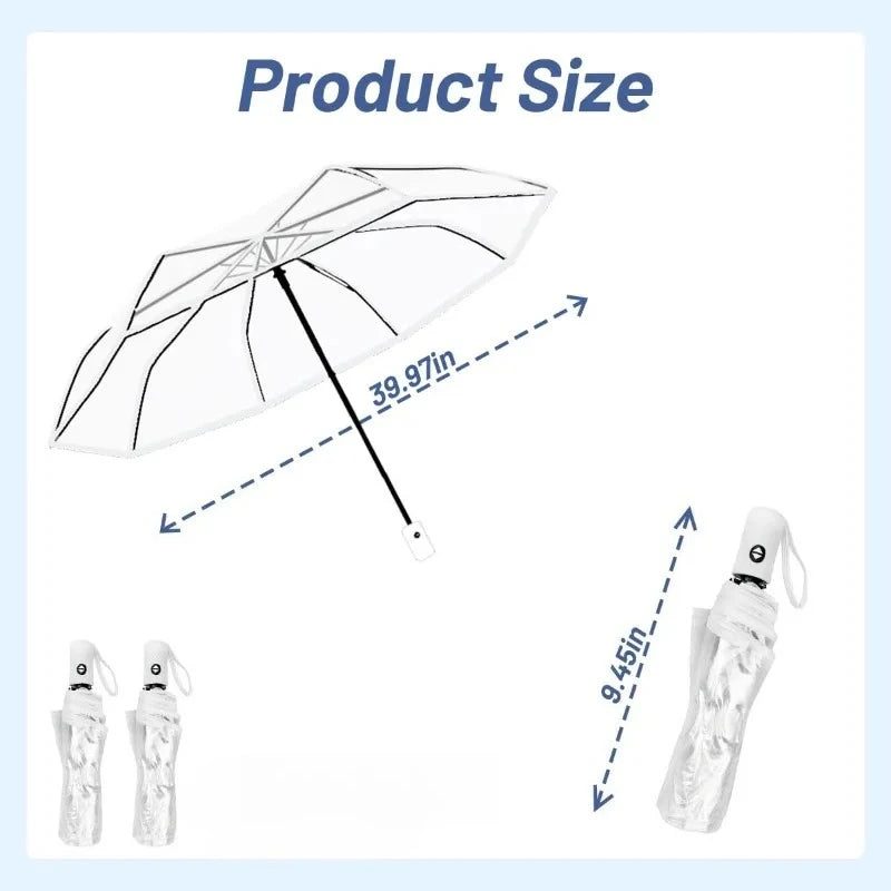 Automatic Transparent Folding Umbrella — Windproof 3-Fold Clear Canopy