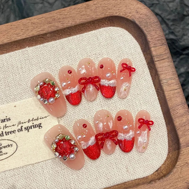 Qsezeny Press On Nails — French Almond Design