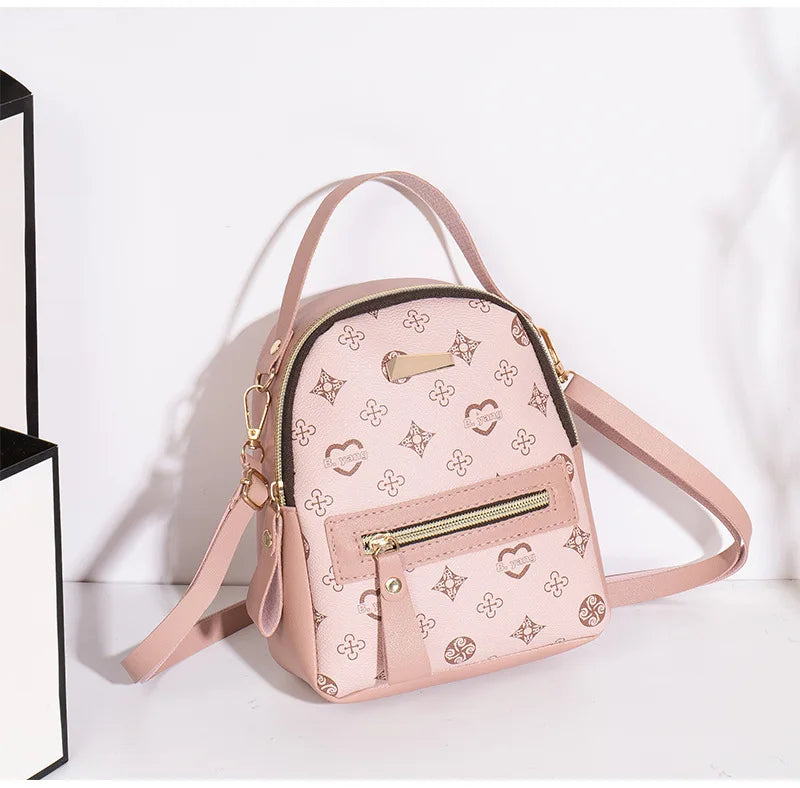 Women's Geometric Mini Backpack — Lightweight PU Leather Daypack