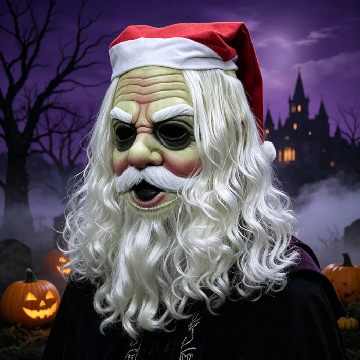 Santa Claus Style Full Head Mask — Includes Hat, Wig & Beard for Cosplay