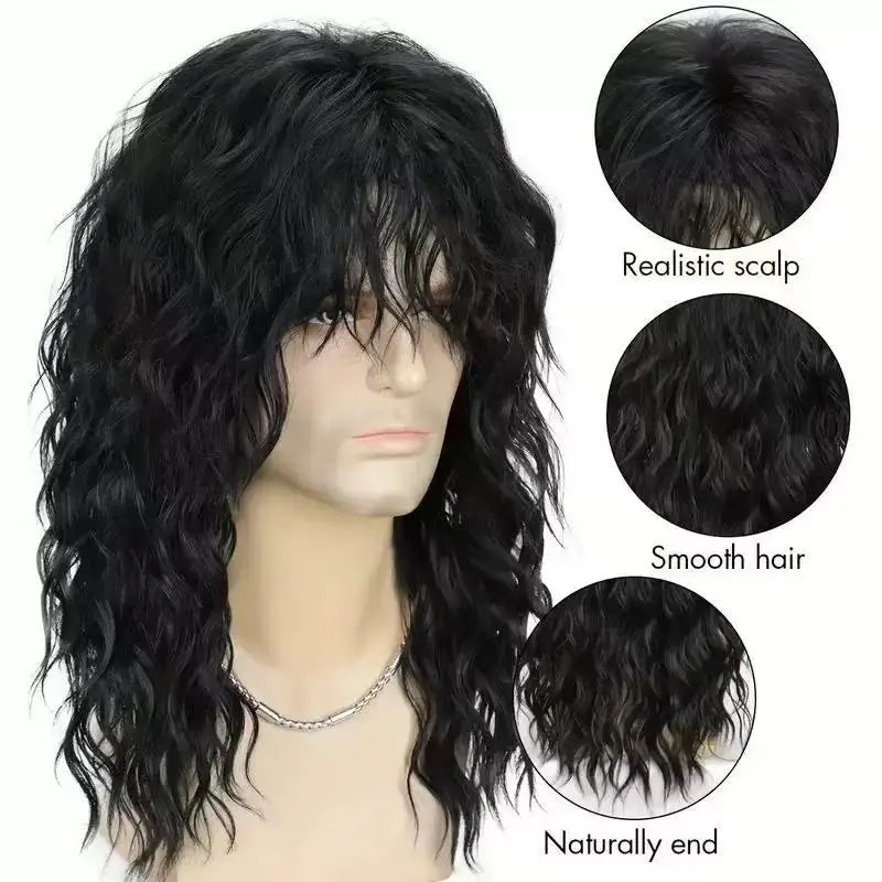 18 Inch Synthetic Wavy Wig — Black and White Long Hair for Cosplay