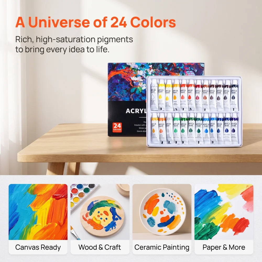 Vibrant Acrylic Paint Tube Set — Multi-Surface Art Supplies for DIY Crafts