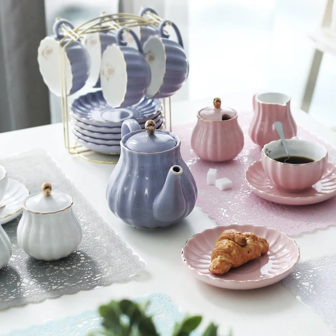 IOSN Pure White Porcelain Tea Set — Royal Style 18-Piece Service