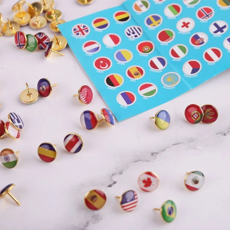 Multifunctional National Flag Push Pins — Decorative Map & Bulletin Board Tacks