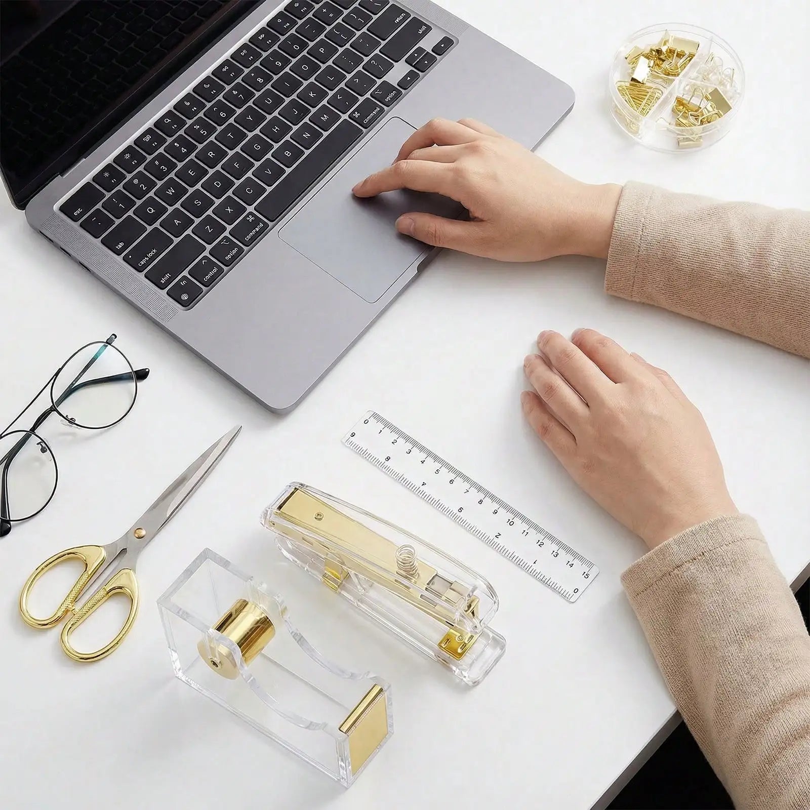 Gold Acrylic Desk Accessories Set — Elegant Office Supplies Kit