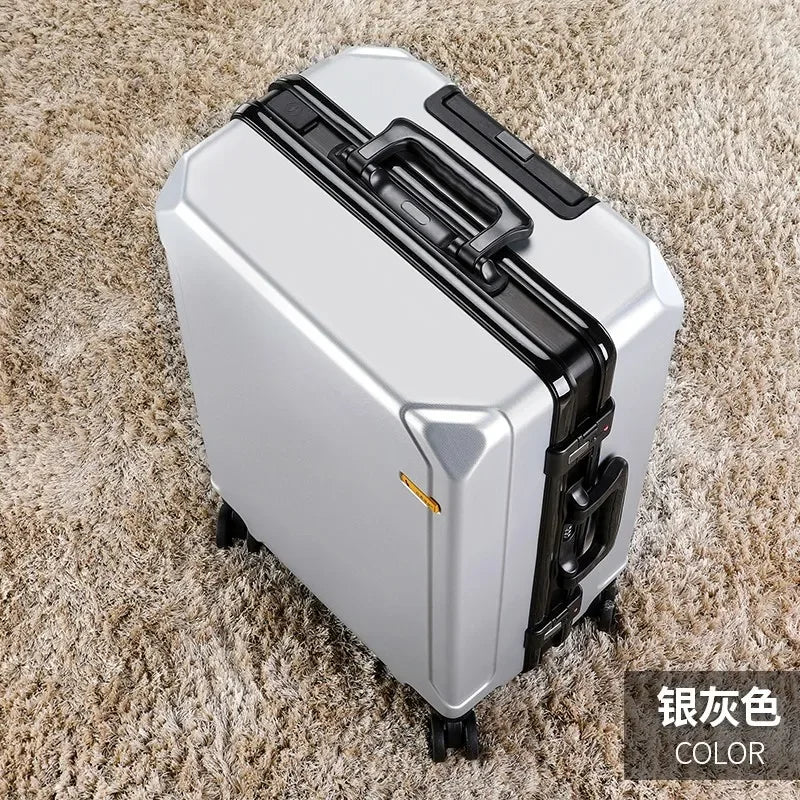 Aluminum Frame Rolling Luggage — USB Charging Suitcase with Password Lock