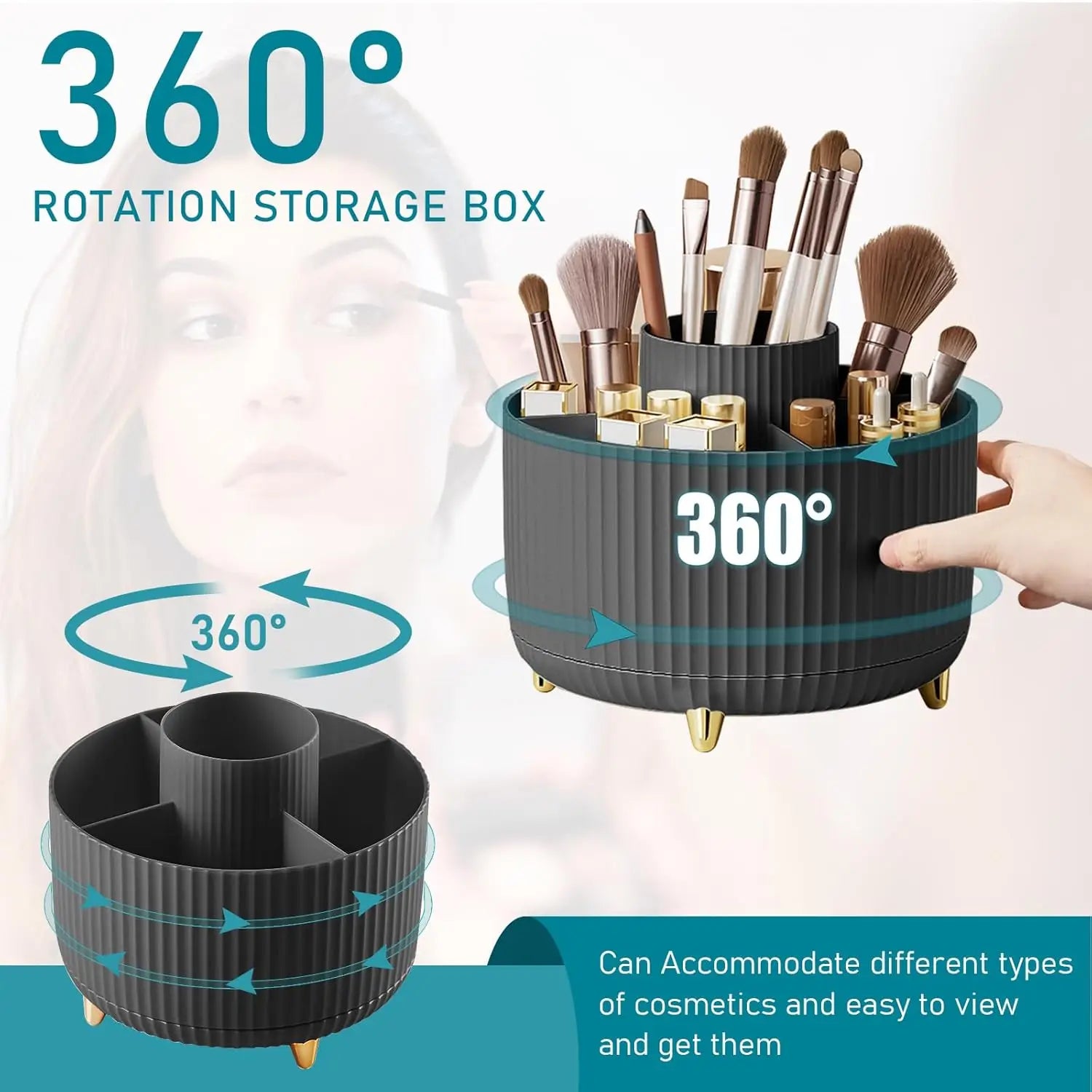 RONSLORE 360° Rotating Makeup Brush Holder — 5-Slot Desktop Organizer