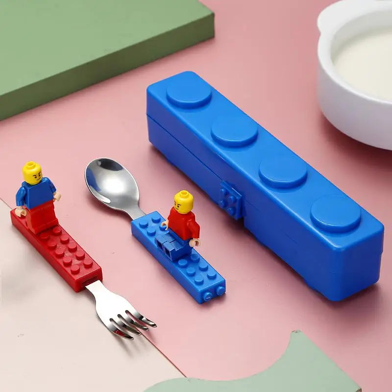 Creative Building Block Cutlery Set — Portable Stainless Steel Fork and Spoon