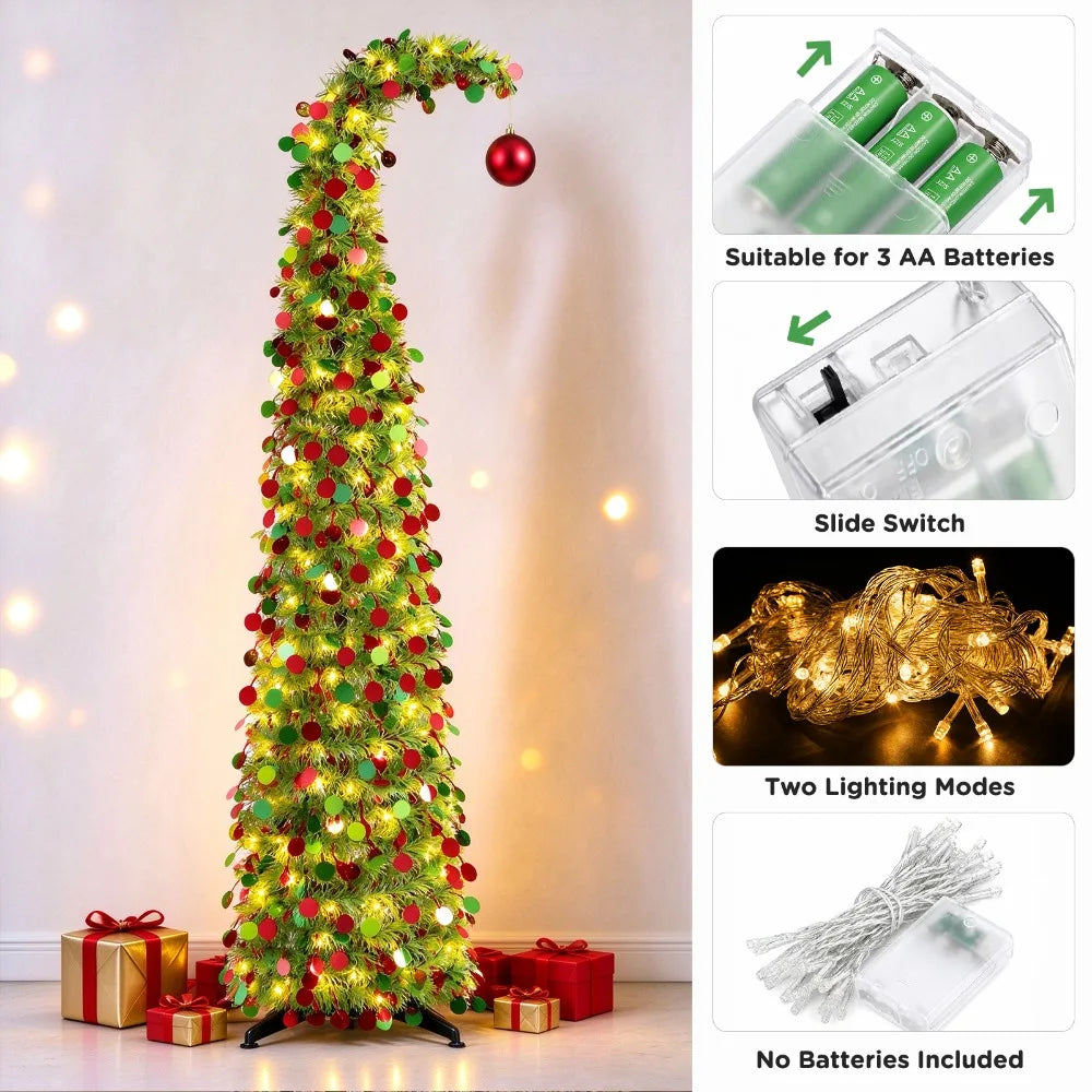 5ft Collapsible Pencil Christmas Tree — Sequined Pop Up Holiday Decor