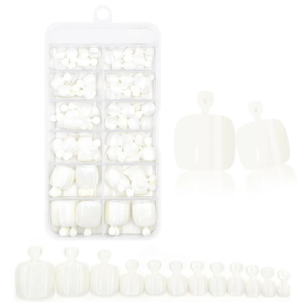 Glossy Press On Toenails — Short French Square Manicure Set