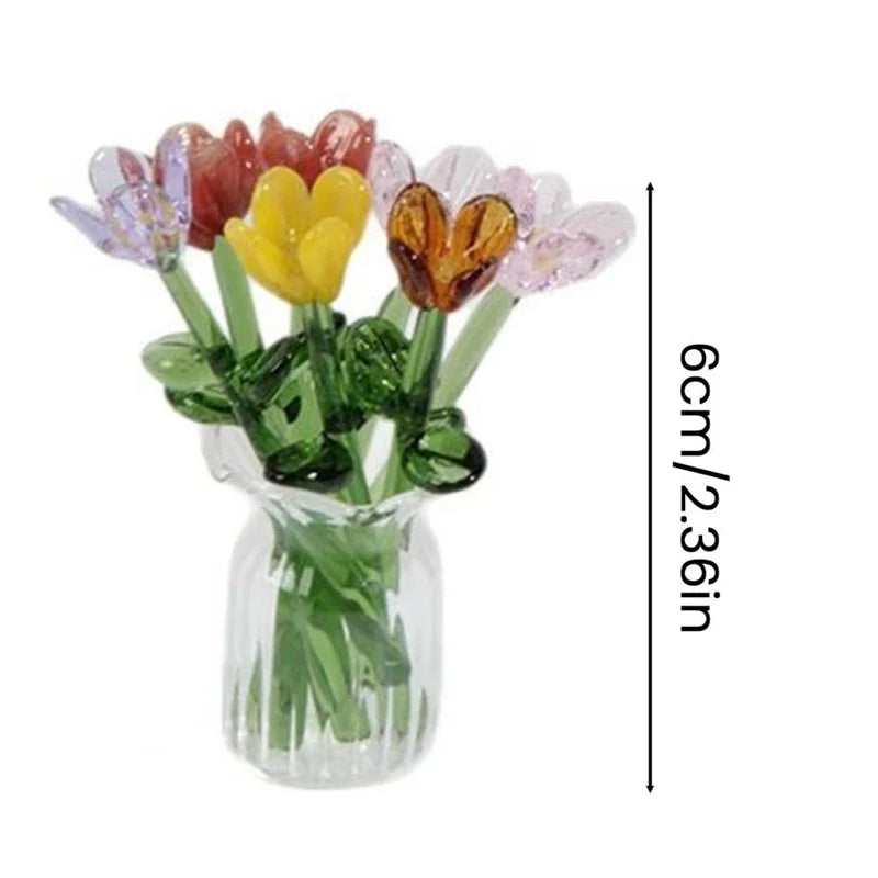 Handcrafted Glass Flower Sculpture — Lifelike Floral Bouquet Decor