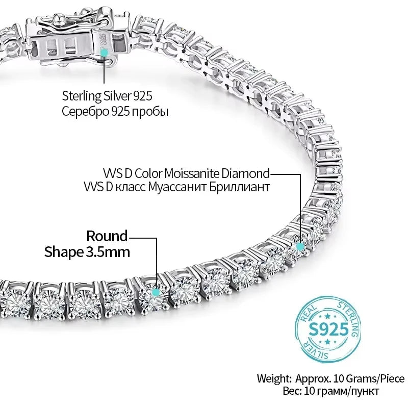 ATTAGEMS Moissanite Tennis Bracelet — Round Cut VVS1 Gemstone Jewelry