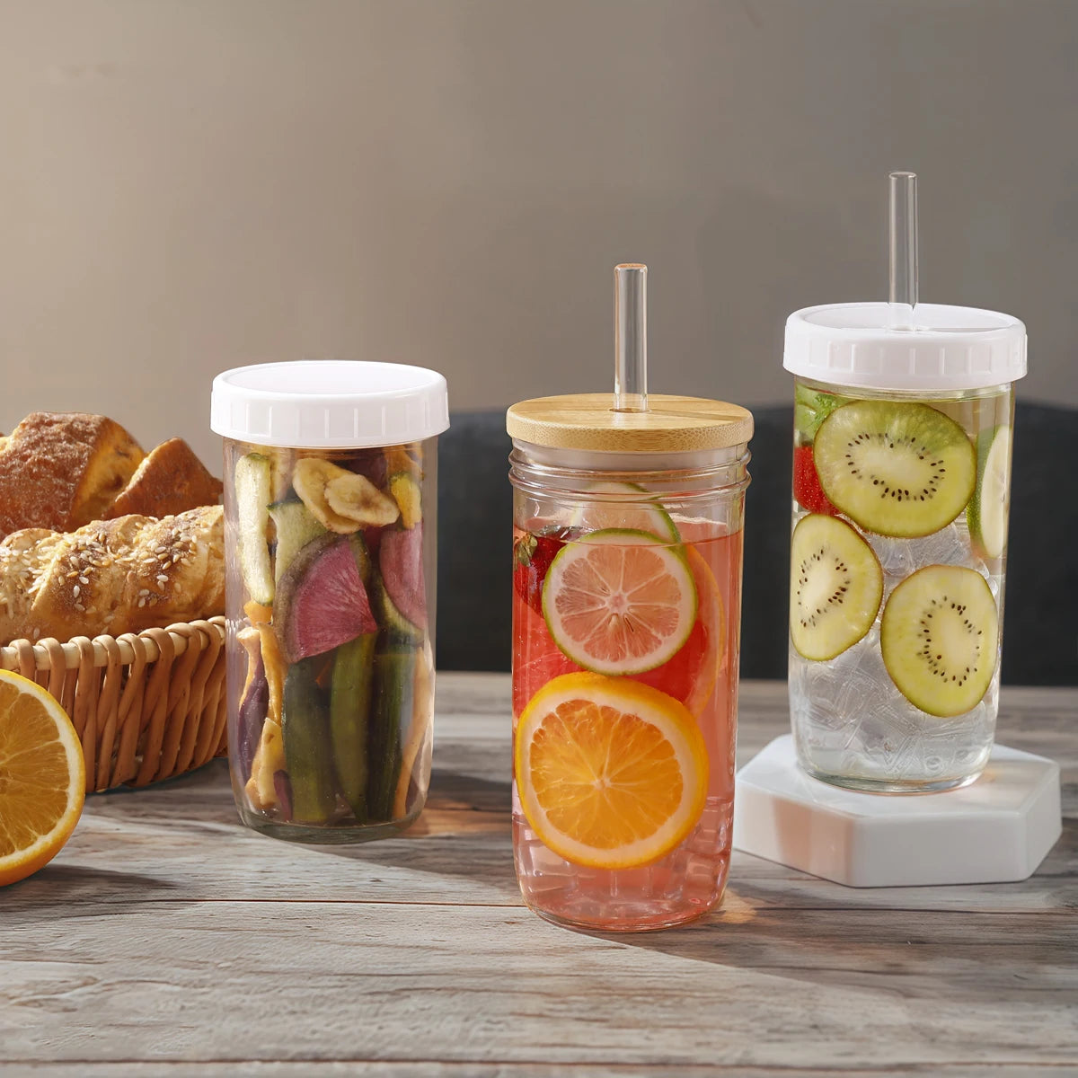 Wide Mouth Boba Glass Cup Set — Reusable Mason Jar with Straws & Lids