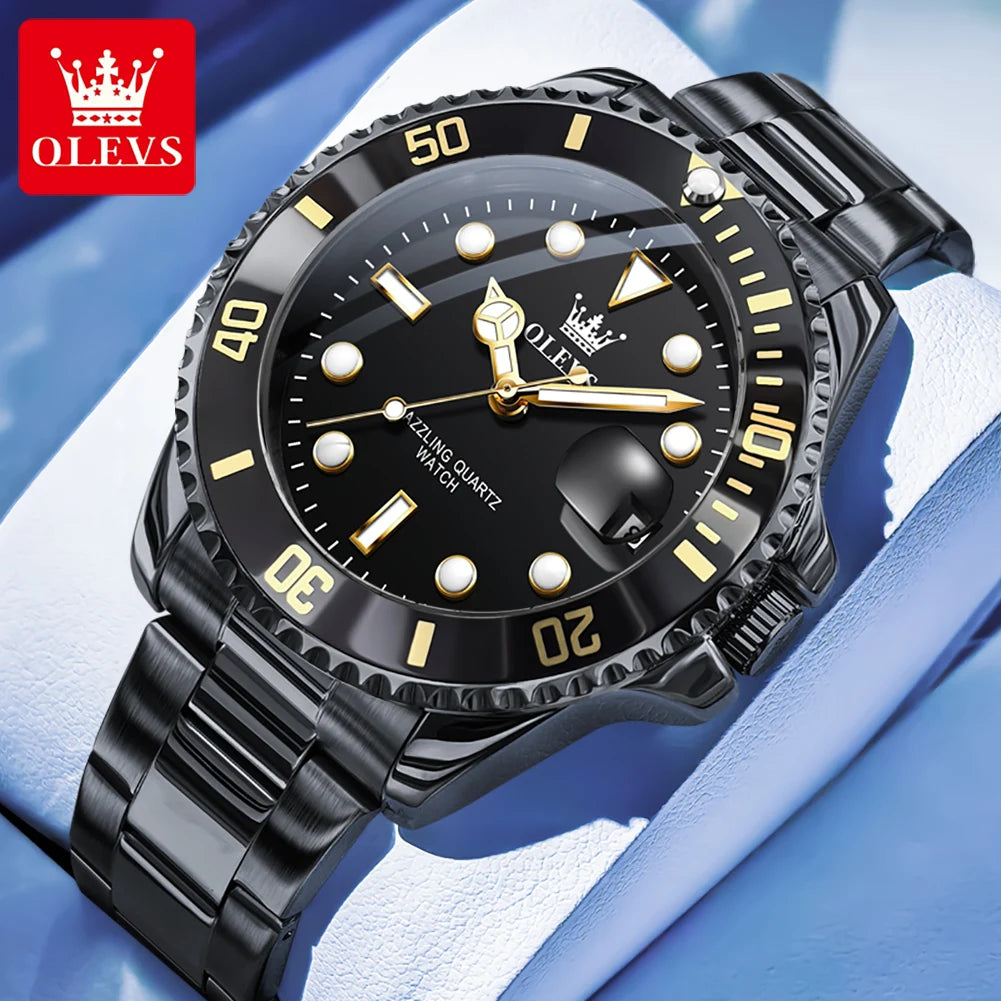 OLEVS 5885 Men's Quartz Watch — Stainless Steel Luxury Style with Auto Date