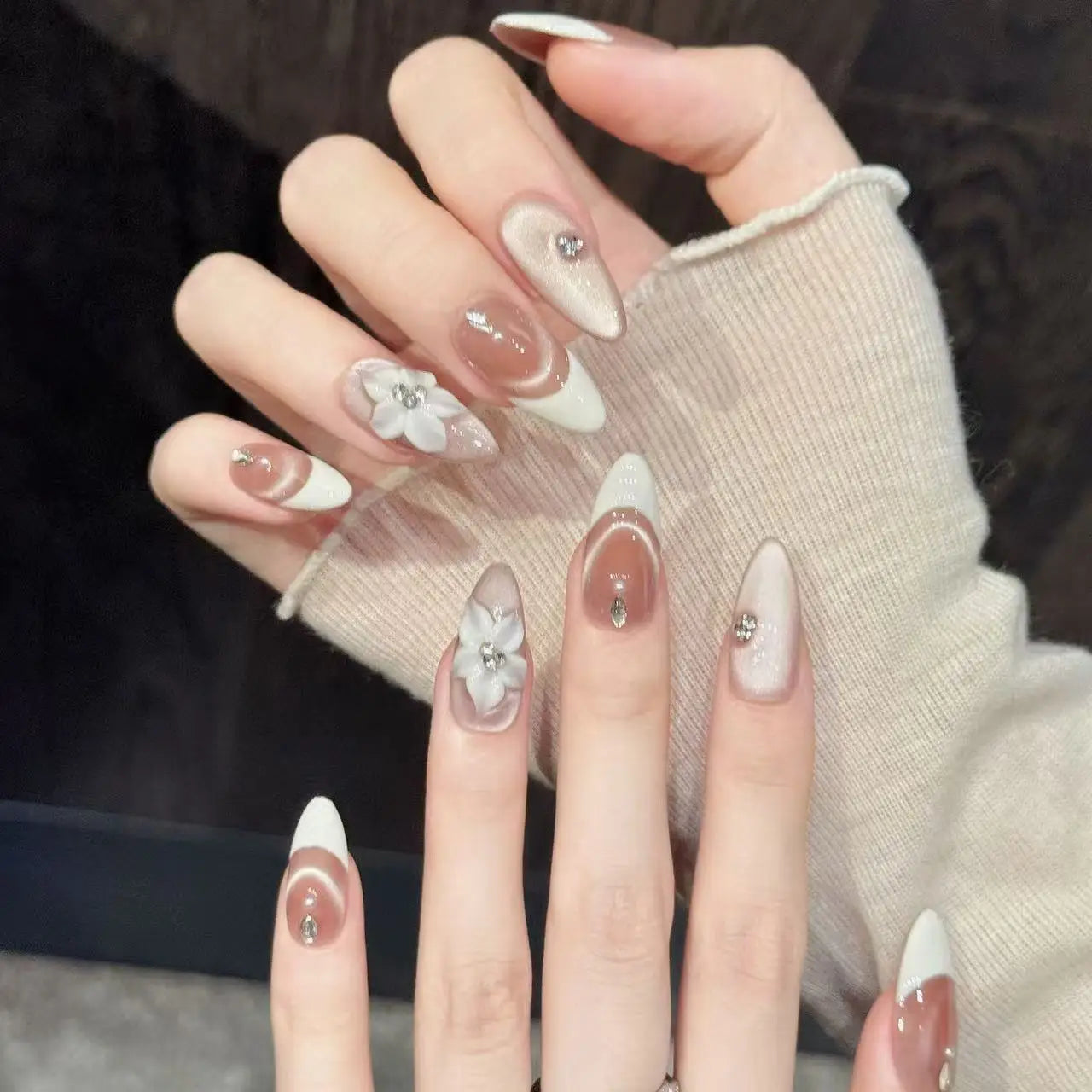 Almond Handmade Press On Nails — Gentle French Style Set, 10 Pieces