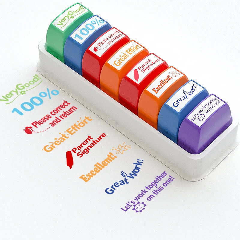 Automatic Inking Teacher Stamps — Set of 8 Classroom Grading Tools