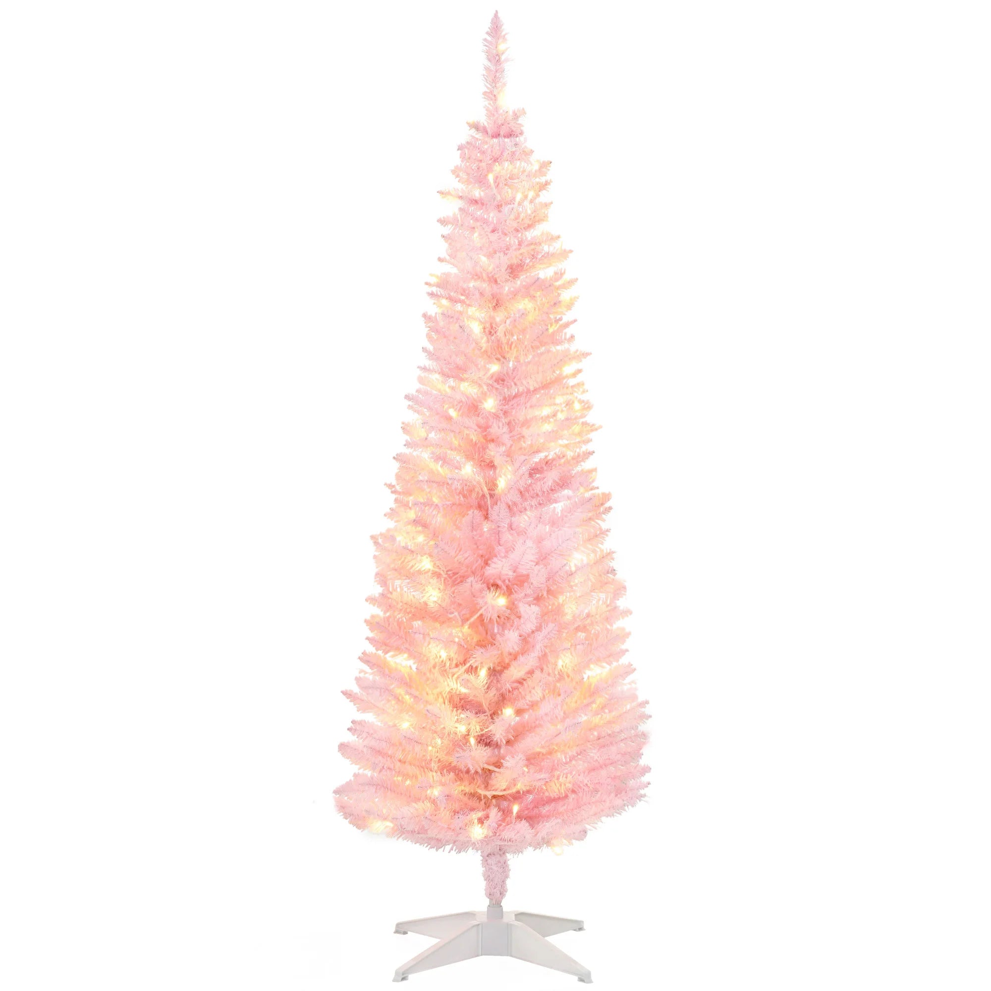 HOMCOM 5' Pink Artificial Christmas Tree — Prelit with Warm White LED Lights