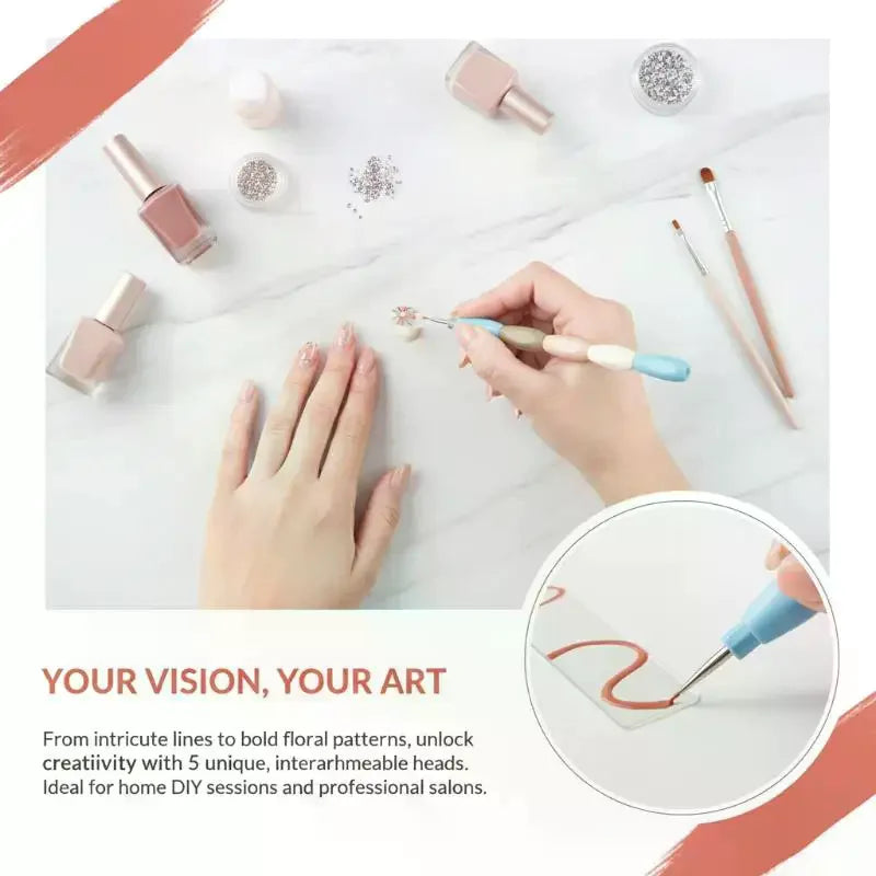 Nail Art Dotting Pen Kit — 5-Piece Interlocking DIY Craft Tool Set