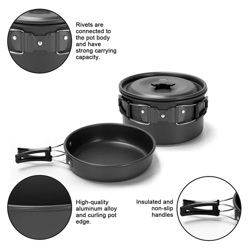 15-Piece Camping Cookware Set — Portable Outdoor Cooking Kit for Hiking