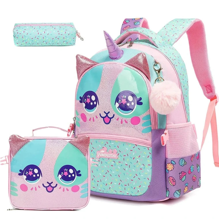 Girls School Backpack Set — Lightweight Bookbag with Matching Lunch Box