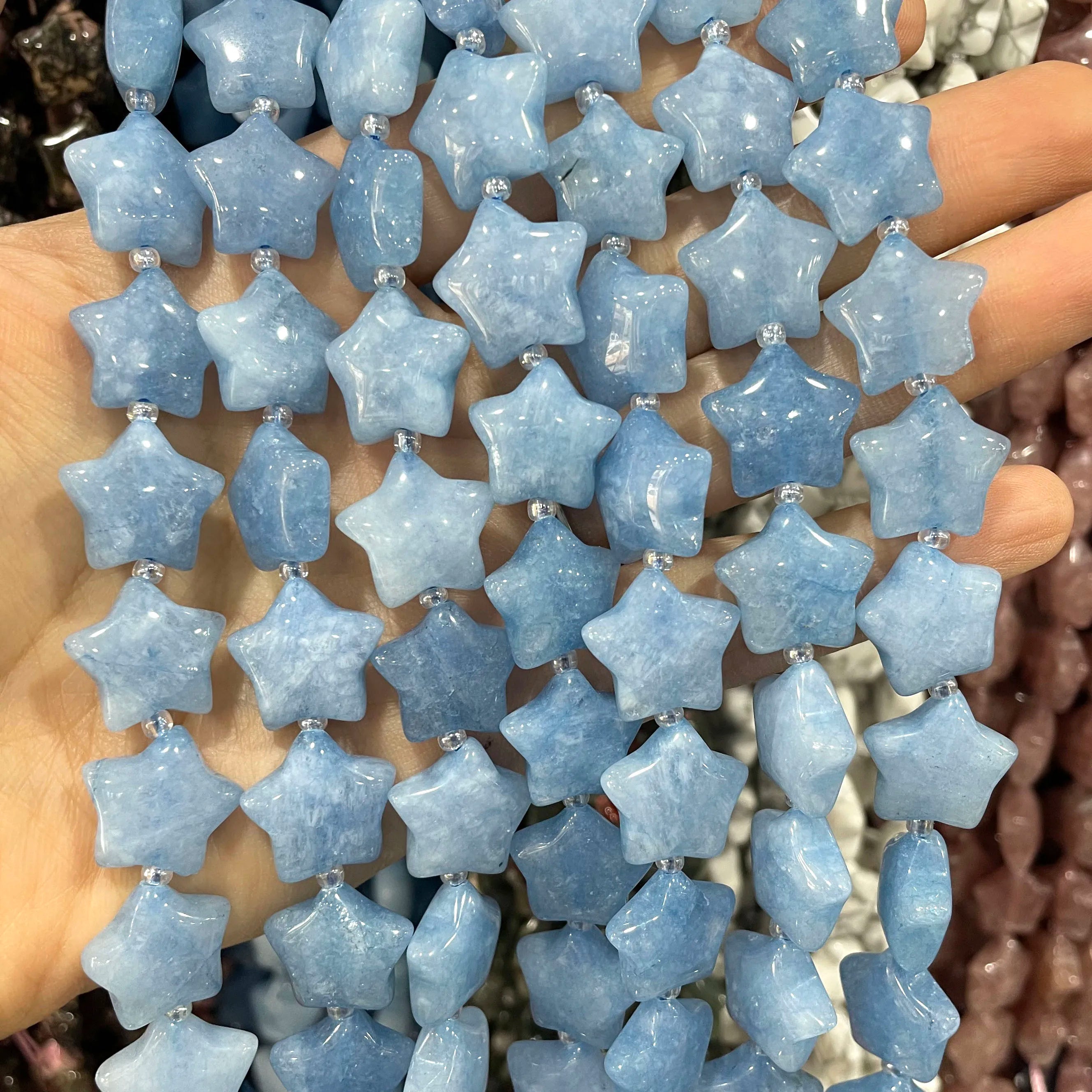 SYSRXLR Star Shaped Natural Stone Beads — 15mm Loose Quartz & Agate Spacers