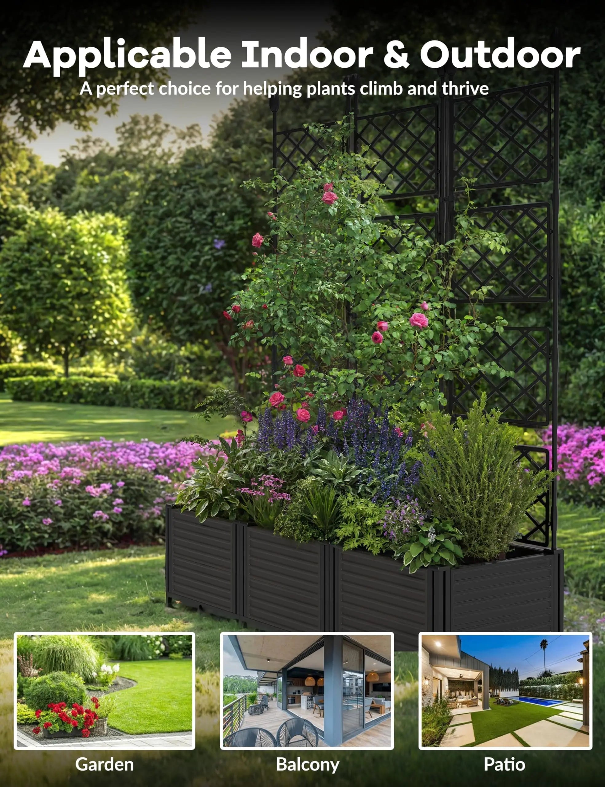 HiMISS Raised Garden Bed with Trellis — Outdoor Planter for Climbing Plants