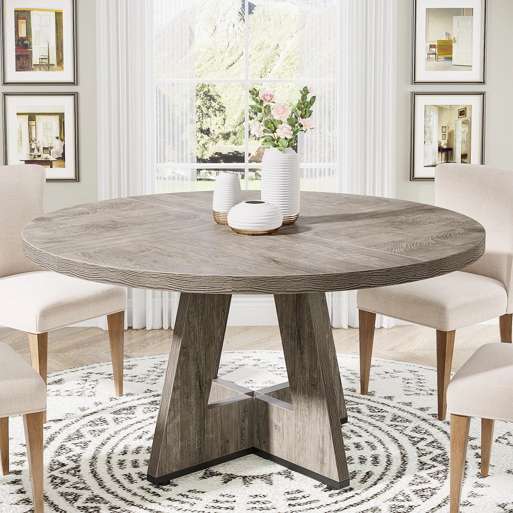 Tribesigns Round Dining Table — 47 Inch Farmhouse Kitchen Table