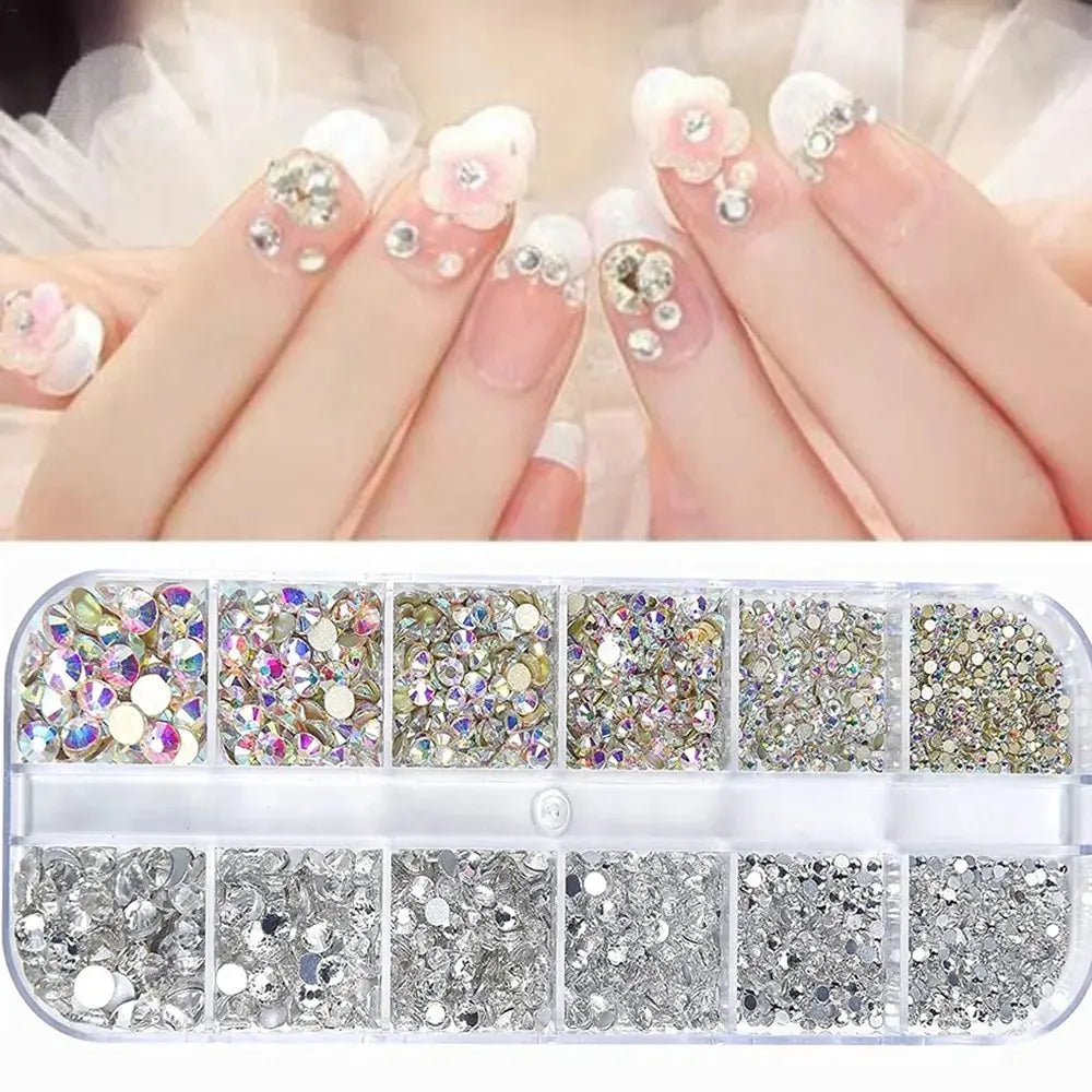 Red AB Crystal Rhinestones — 12-Grid Nail Art Decoration Box